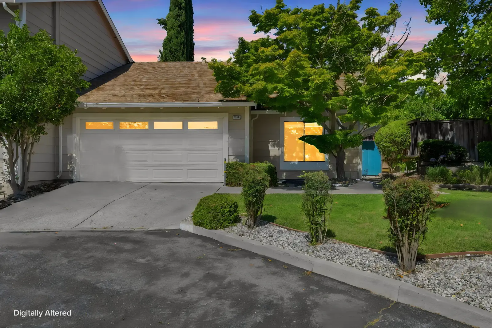 Twilight view of the exterior of 2300 Lake Park Ct (digitally altered image)